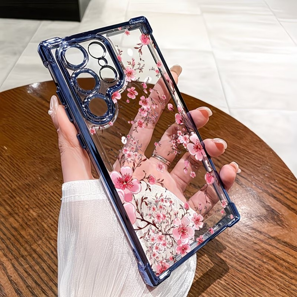 Phone Cases For Samsung Galaxy - Cherry Blossom Electroplated Four-Corner Anti-Fall Phone