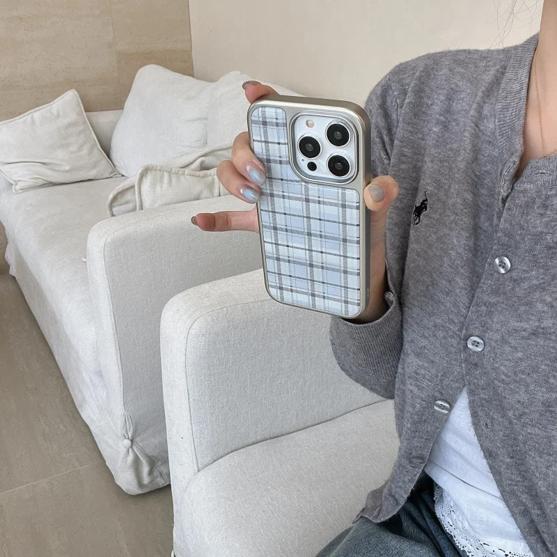 Korean Ins Epoxy Blue Plaid Pa – Phone Cases Blue recenzja i cena