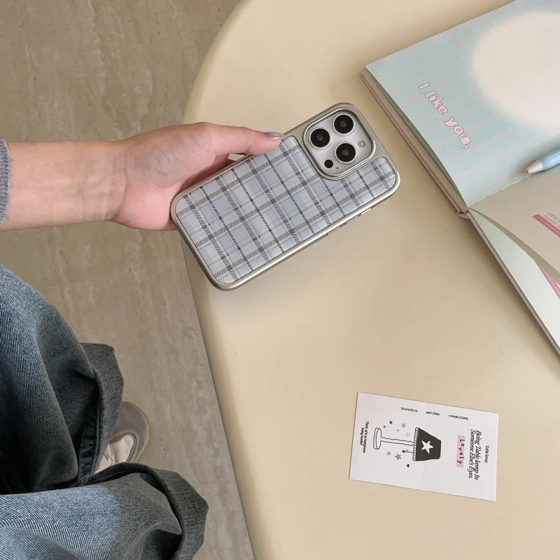 Korean Ins Epoxy Blue Plaid Pa – Phone Cases Blue recenzja i cena