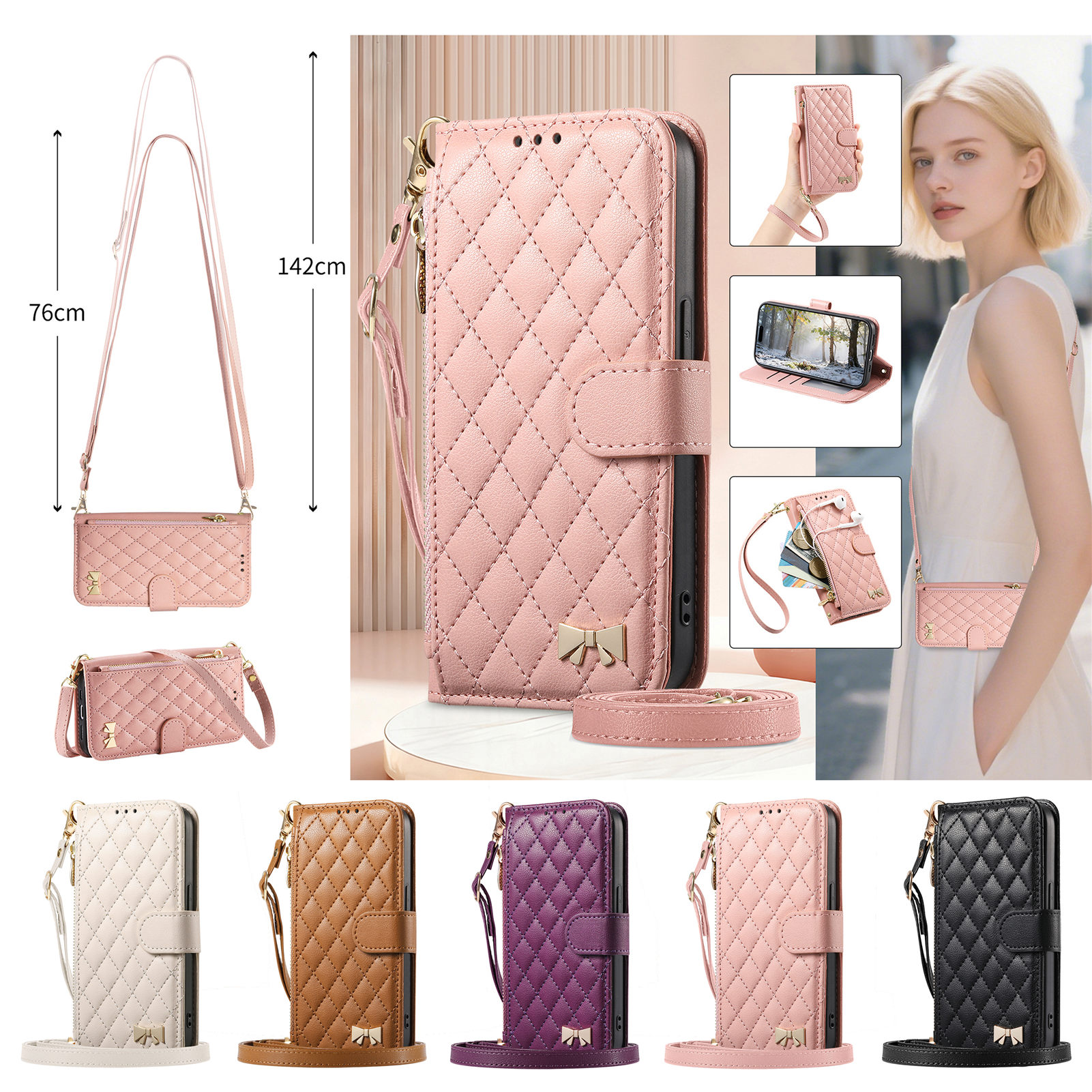 PU Leather Zipper Crossbody Fl – Phone Cases With Wallet recenzja i cena