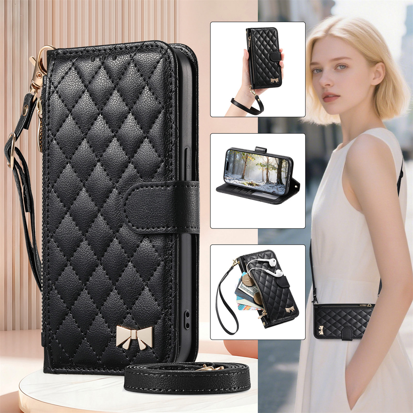 PU Leather Zipper Crossbody Fl – Phone Cases With Wallet recenzja i cena