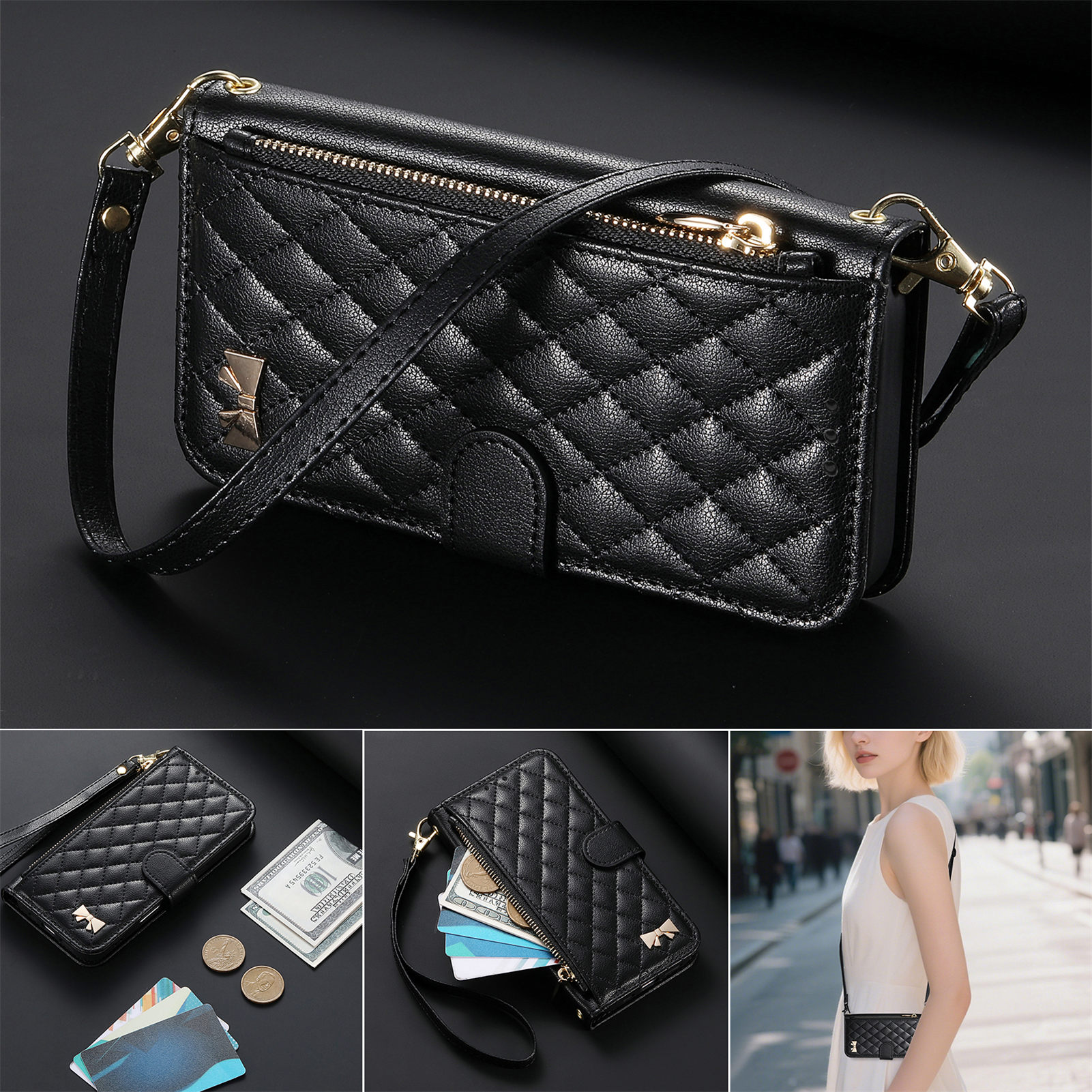 PU Leather Zipper Crossbody Fl – Phone Cases With Wallet recenzja i cena