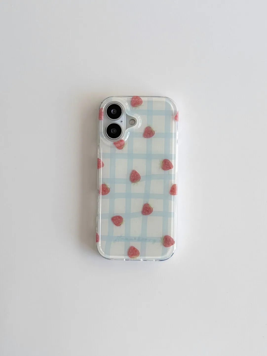 Fresh Blue Grid Pattern Strawb – Phone Cases Blue recenzja i cena