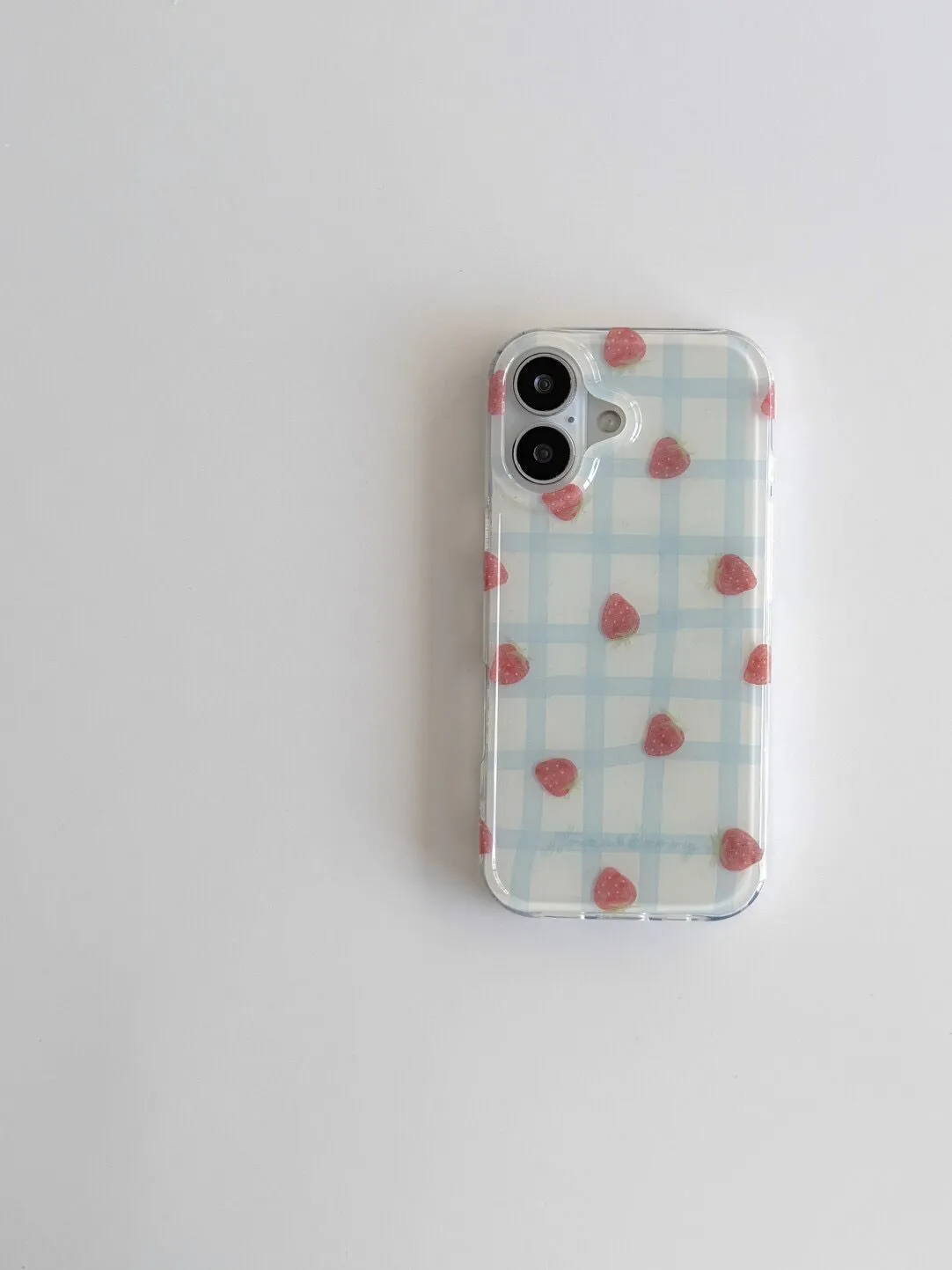 Fresh Blue Grid Pattern Strawb – Phone Cases Blue recenzja i cena