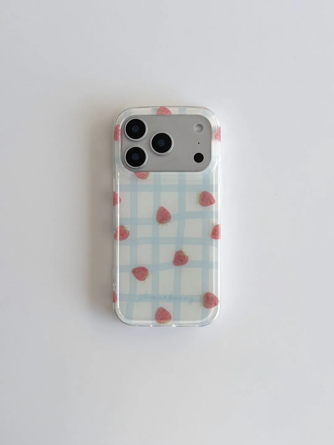 Fresh Blue Grid Pattern Strawb – Phone Cases Blue recenzja i cena