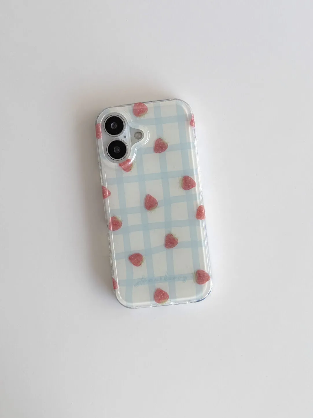 Fresh Blue Grid Pattern Strawb – Phone Cases Blue recenzja i cena