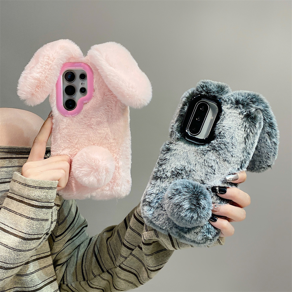 Cute Rabbit Ears Fluffy Stand  – Phone Cases For Samsung Galaxy recenzja i cena